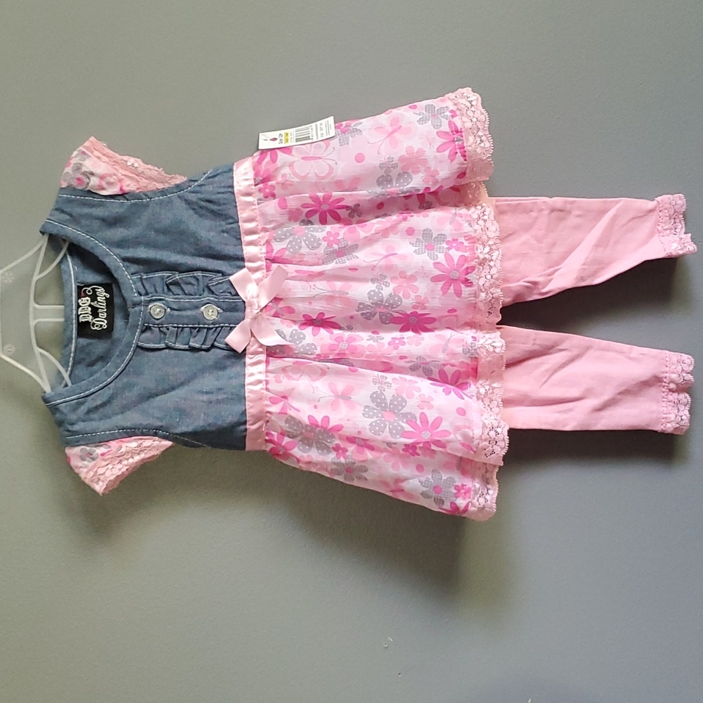DDG Darlings, denim & pink floral, outfit, size 12 months